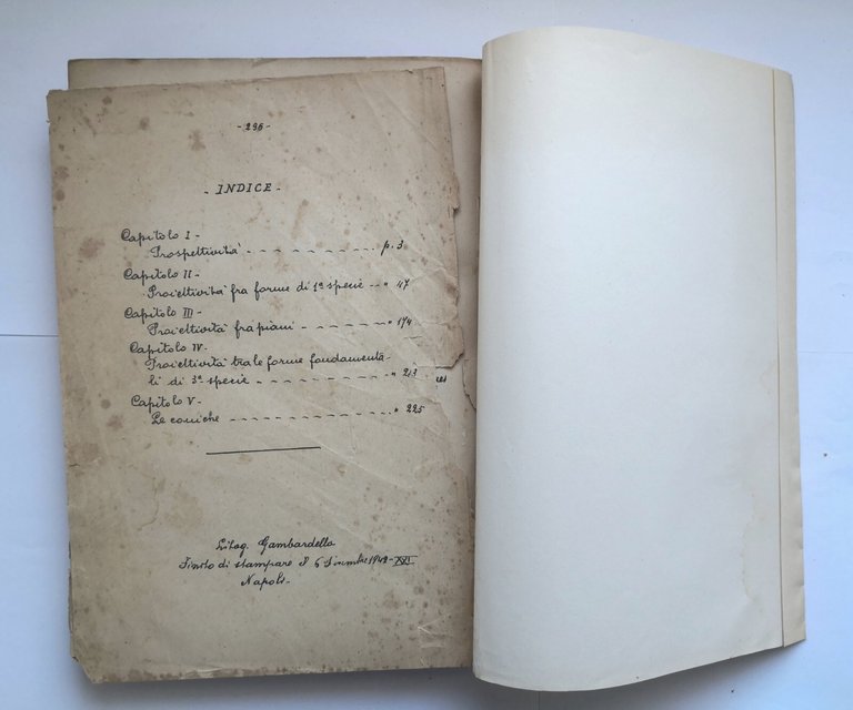 ELEMENTI DI GEOMETRIA PROIETTIVA Nicolo Spampinato 1943 Libro Catania matematica