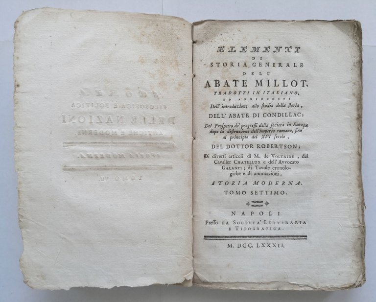 ELEMENTI DI STORIA GENERALE DELL'ABATE MILLOT tomo 7 1782 Libro …