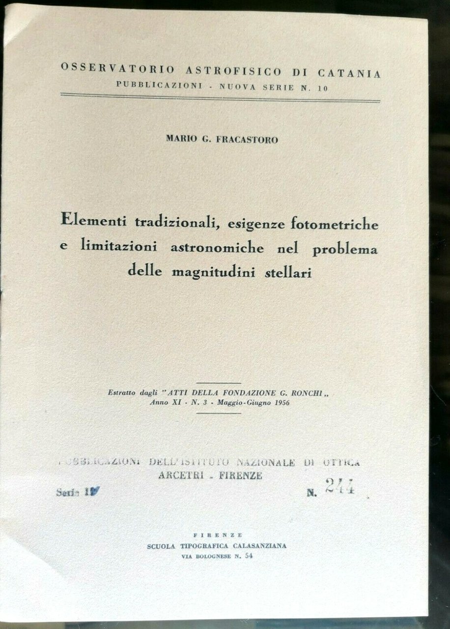 ELEMENTI TRADIZIONALI E LIMITAZIONI ASTRONOMICHE MAGNITUDINI STELLARI Fracastoro