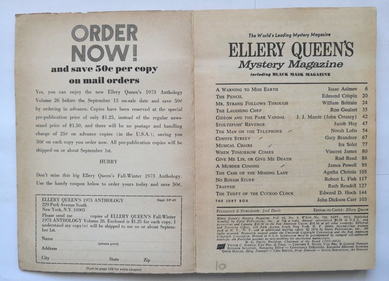 ELLERY QUEEN'S MYSTERY MAGAZINE settembre 1973 Agatha Cristie Isaac Asimov