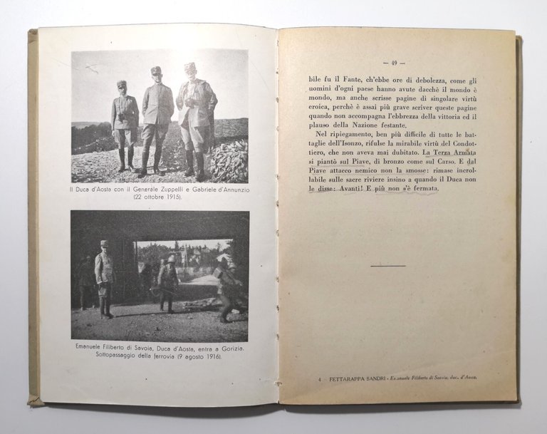 EMANUELE FILIBERTO DI SAVOIA DUCA D'AOSTA di Sandri 1940 Paravia …