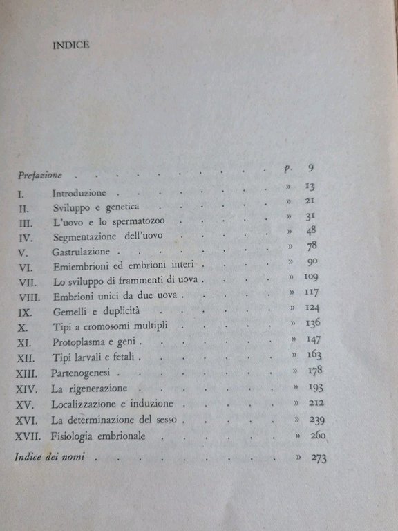 EMBRIOLOGIA E GENETICA di Thomas Hunt Morgan 1950 Einaudi Libro