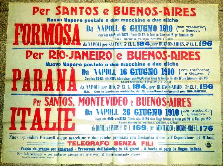 EMIGRAZIONE manifesto 1910 ORIGINALE Napoli Santos Formosa Vintage EMIGRANTI | Immagine Gallery 1