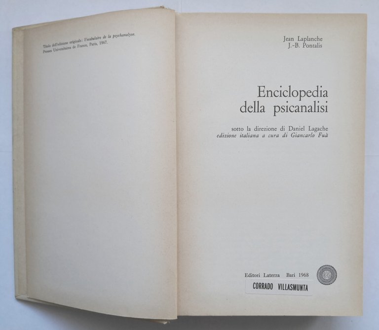 ENCICLOPEDIA DELLA PSICANALISI di Jean Laplanche e Pontalis 1968 Laterza …