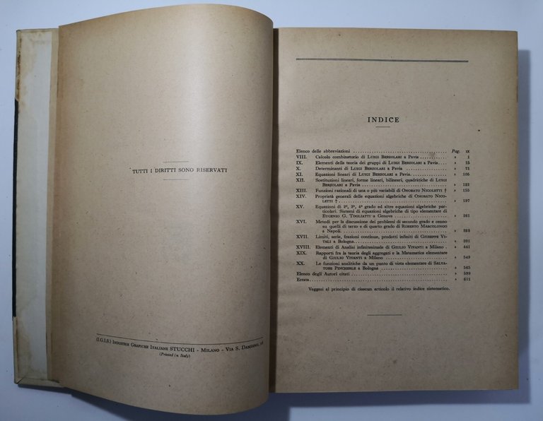 ENCICLOPEDIA DELLE MATEMATICHE ELEMENTARI Volume I parte II 1932 Hoepli …