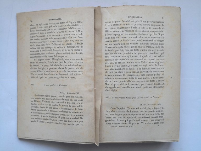 EPISTOLARIO DI GIACOMO LEOPARDI Viani volume 2 - 1892 Le …