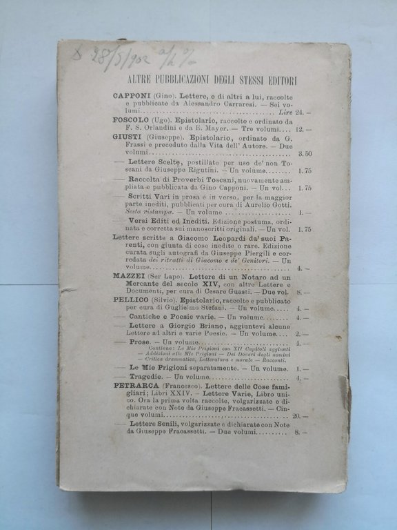 EPISTOLARIO DI GIACOMO LEOPARDI Viani volume 2 - 1892 Le …