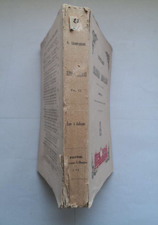 EPISTOLARIO DI GIACOMO LEOPARDI Viani volume 2 - 1892 Le …