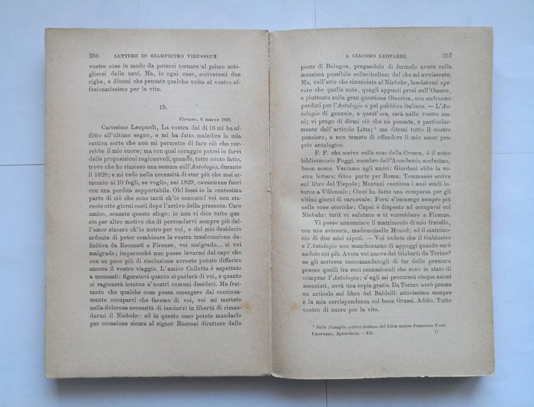 EPISTOLARIO DI GIACOMO LEOPARDI Viani volume 3 - 1892 Le …
