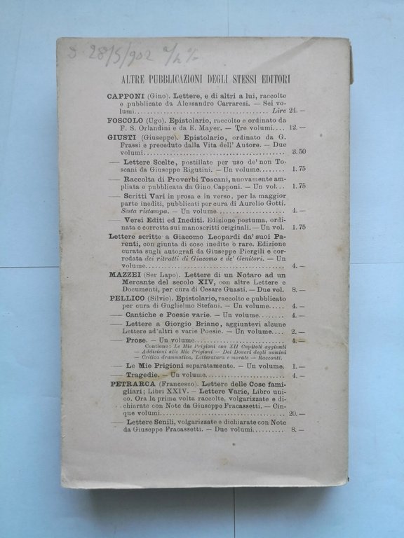 EPISTOLARIO DI GIACOMO LEOPARDI Viani volume 3 - 1892 Le …