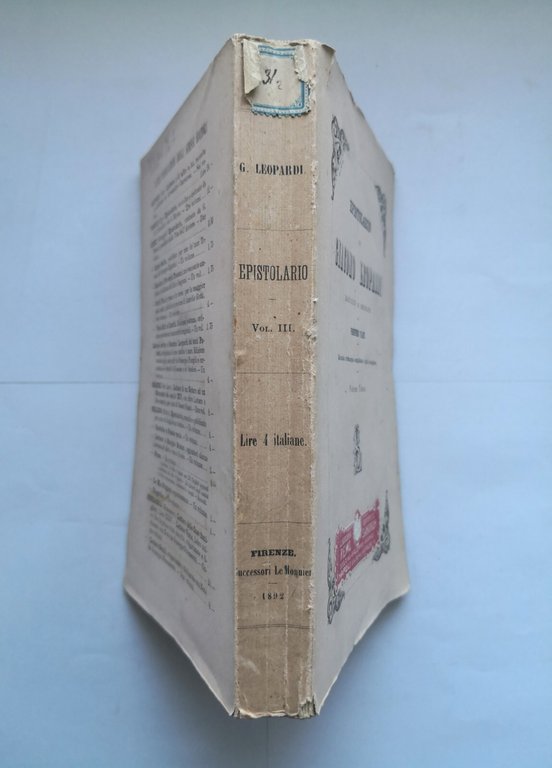EPISTOLARIO DI GIACOMO LEOPARDI Viani volume 3 - 1892 Le …