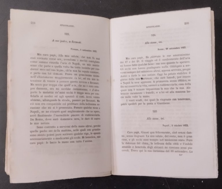 EPISTOLARIO DI GIACOMO LEOPARDI Volume 2 1856 Le Monnier Libro …