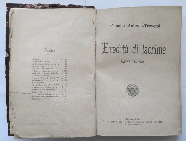 EREDITÀ DI LACRIME di Camillo Antona Traversi 1892 Perino Libro …