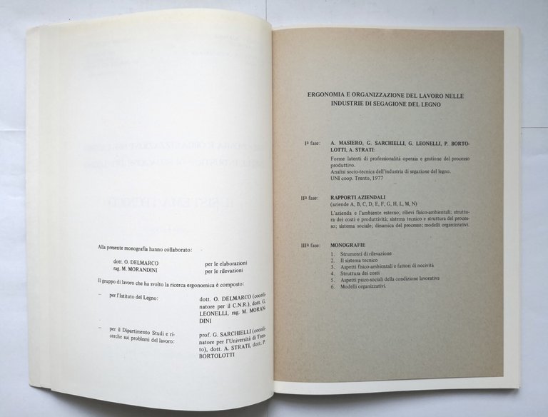ERGONOMIA ORGANIZZAZIONE LAVORO INDUSTRIE SEGAGIONE LEGNO Sistema Tecnico Libro