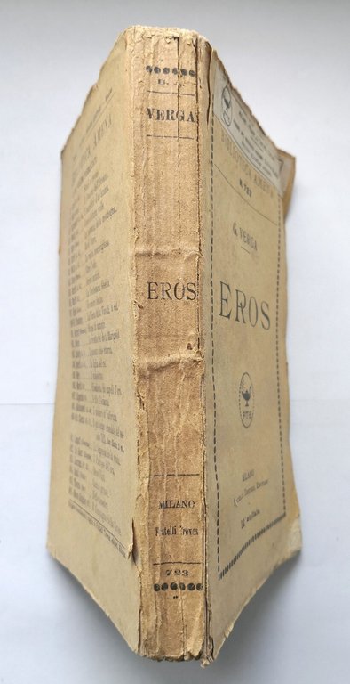EROS di Giovanni Verga 1920 Treves biblioteca amena libro romanzo …