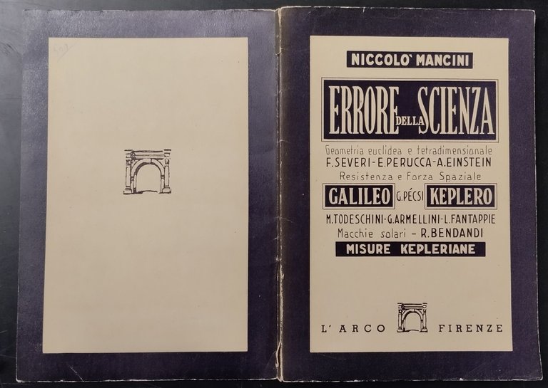 ERRORE DELLA SCIENZA di Niccolò Mancini 1950 L'arco Libro complottismo …