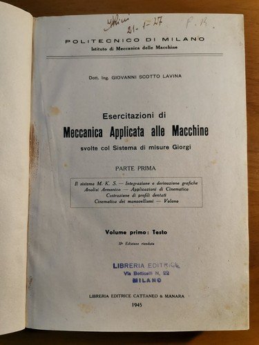 ESERCITAZIONI DI MECCANICA APPLICATA ALLE MACCHINE testo e tavole Scotto …