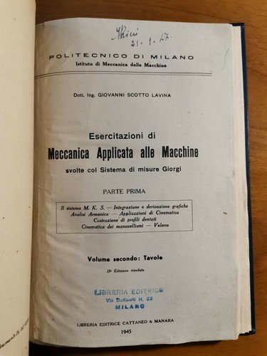 ESERCITAZIONI DI MECCANICA APPLICATA ALLE MACCHINE testo e tavole Scotto …