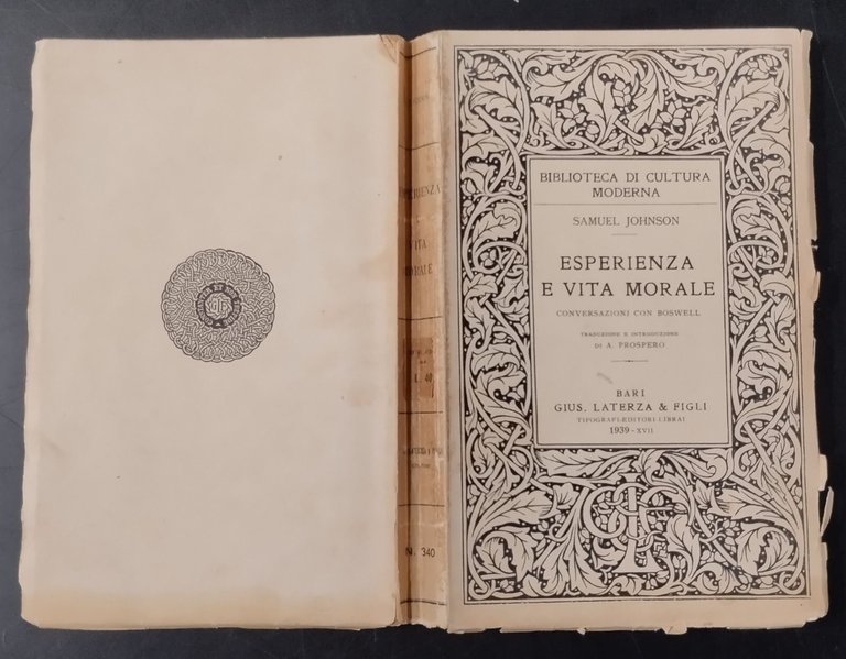 ESPERIENZA E VITA MORALE CONVERSAZIONI CON BOSWELL di Johnson 1939 …