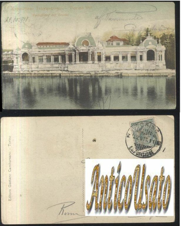 ESPOSIZIONE INTERNAZIONALE DI TORINO Brasile CARTOLINA viaggiata 1911 Vintage | Immagine Gallery 1
