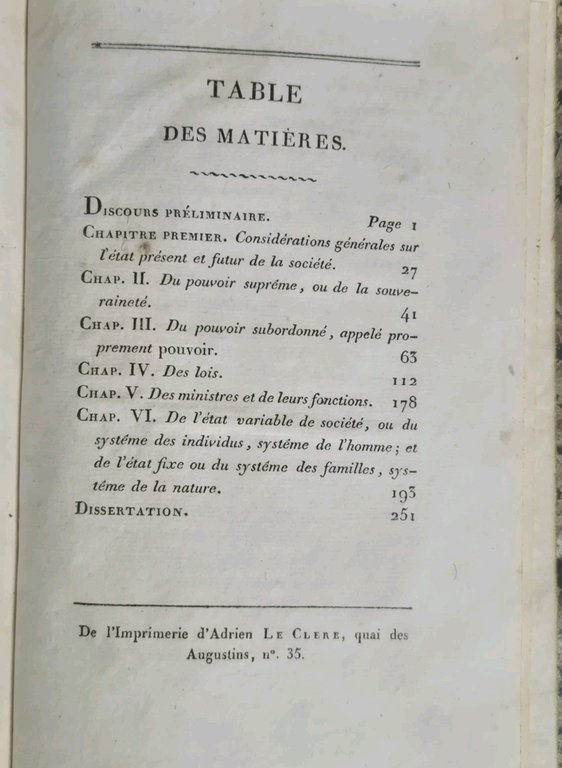 ESSAI ANALYTIQUE SUR LOIS NATURELLES DE L'ORDRE SOCIAL di de … | Immagine Gallery 5