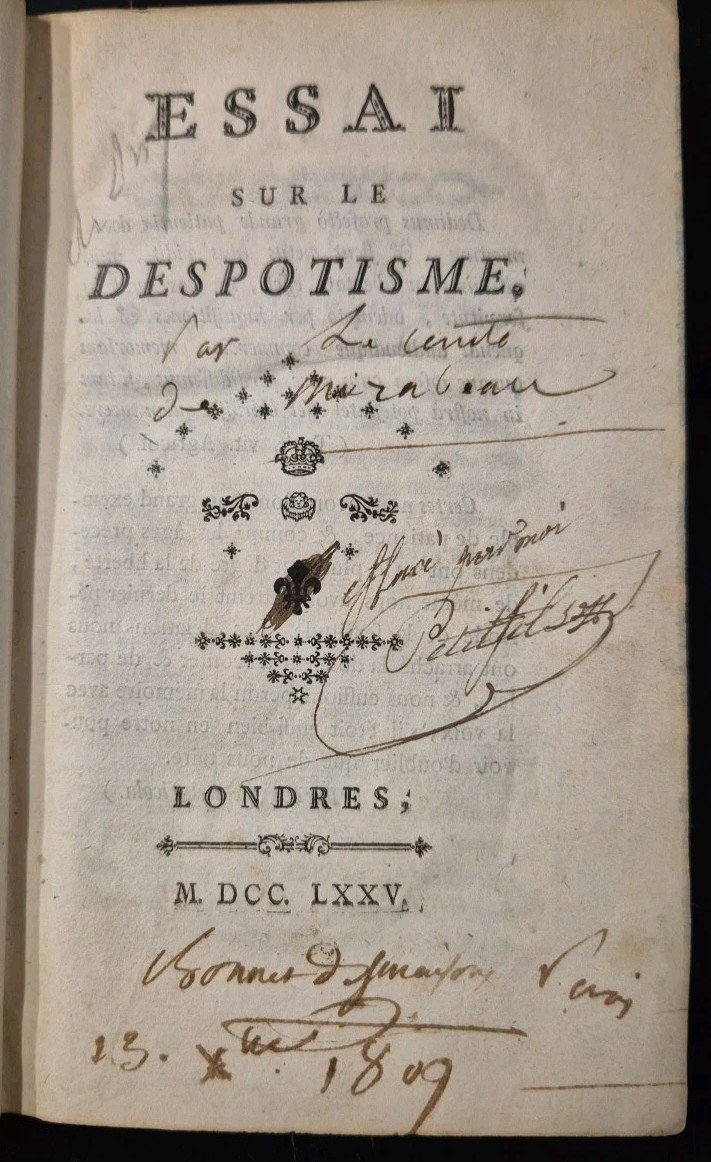 ESSAI SUR LE DESPOTISME di Mirabeau Honoré Gabriel De Riquetti …
