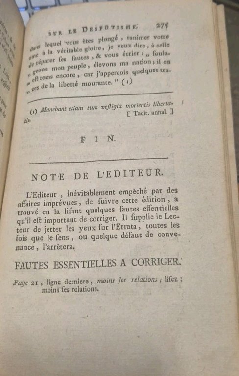 ESSAI SUR LE DESPOTISME di Mirabeau Honoré Gabriel De Riquetti …