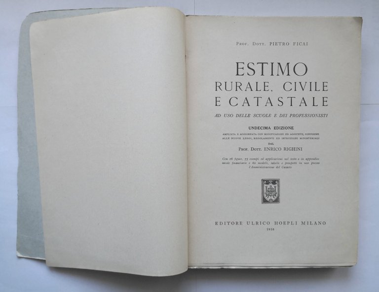ESTIMO RURALE CIVILE E CATASTALE di Pietro Ficai 1950 Hoepli …