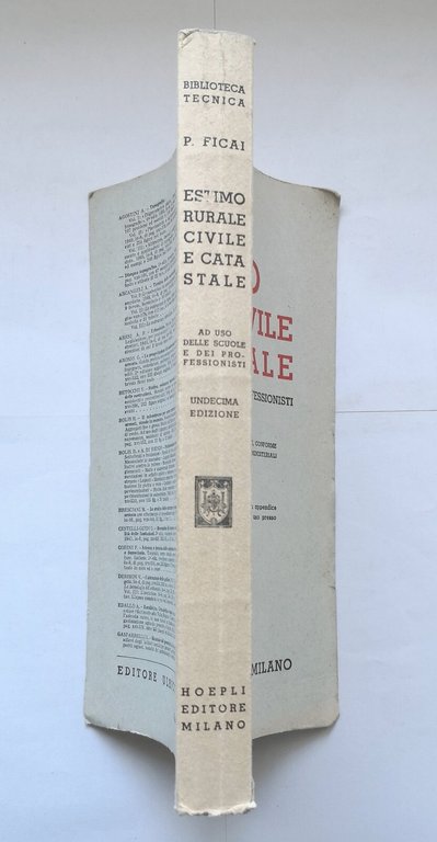 ESTIMO RURALE CIVILE E CATASTALE di Pietro Ficai 1950 Hoepli …