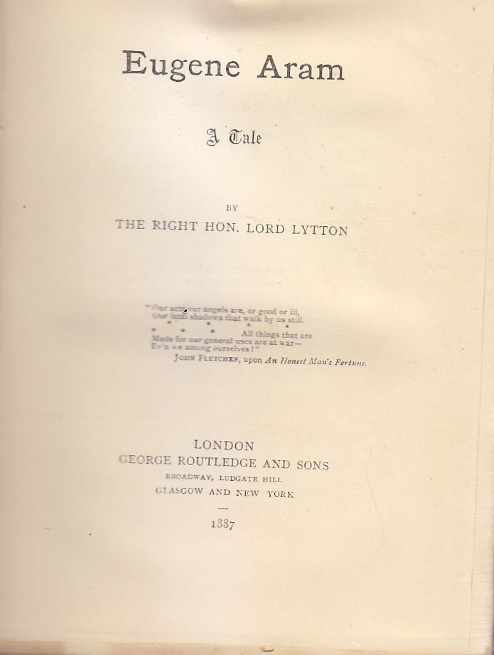 EUGENE ARAM di Lord Lytton 1887 George Routledge And Sons …