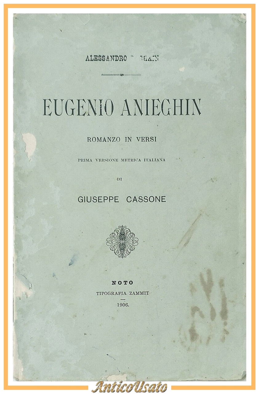 EUGENIO ANIEGHIN di Alessandro Pushkin 1906 Noto tipografia Zammit Libro …