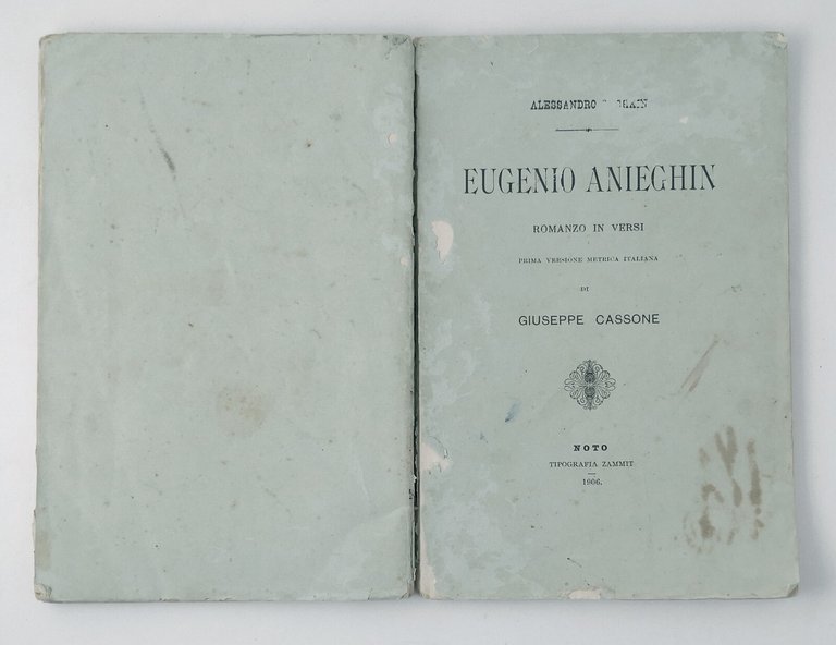 EUGENIO ANIEGHIN di Alessandro Pushkin 1906 Noto tipografia Zammit Libro …