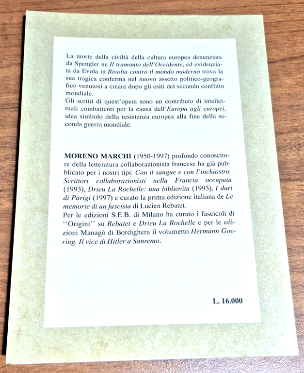 EUROPA EUROPAE di Moreno Marchi 1997 Edizioni Settimo Sigillo Libro | Immagine Gallery 2