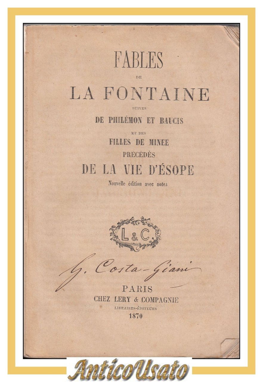 FABLES DE LA FONTAINE precedes de la vie d'Esope 1870 …
