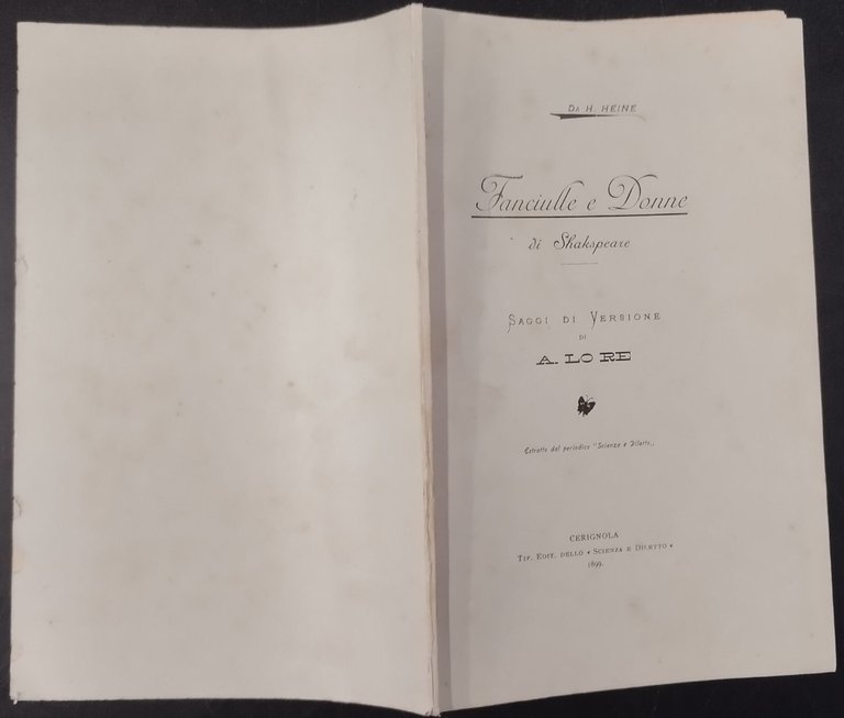 FANCIULLE E DONNE DI SHAKESPEARE A Lo Re 1899 Cerignola …