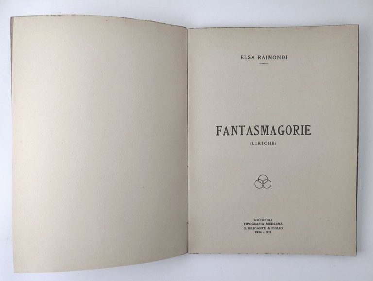 FANTASMAGORIE liriche di Elsa Raimondi 1934 Bregante Monopoli libro autografato