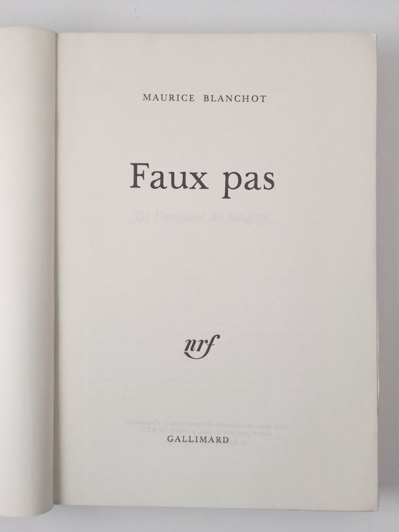 FAUX PAS di Maurice Blanchot 1975 Gallimard Libro in francese
