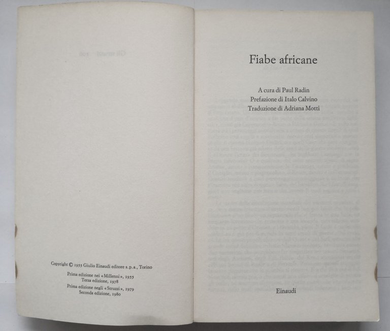 FIABE AFRICANE a cura di Paul Radin 1980 Einaudi prefazione …