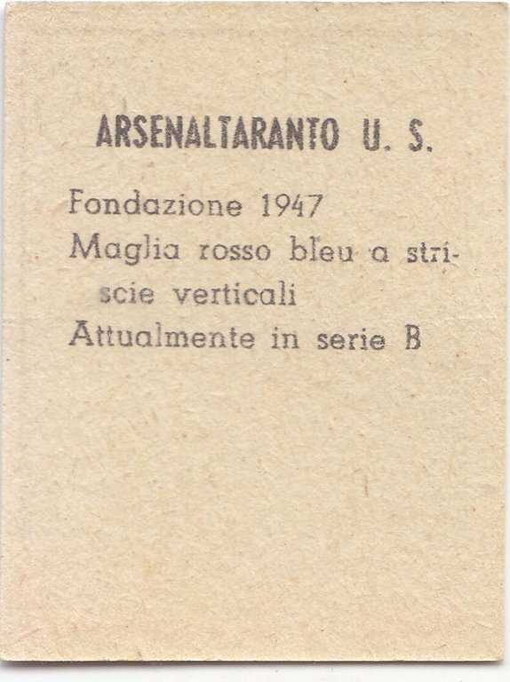 FIGURINA calcio ARSENALTARANTO mascotte scudetto 1949 Mundus o Nannina Taranto