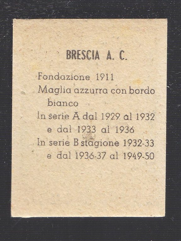 FIGURINA calcio BRESCIA mascotte scudetto 1949 Originale Nannina vintage d'epoca