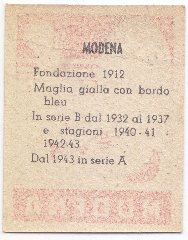 FIGURINA calcio MODENA mascotte scudetto 1949 Originale Mundus o Nannina