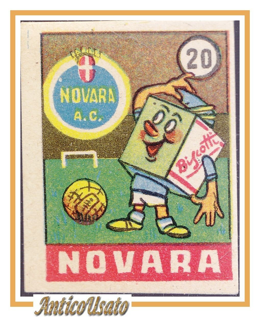 FIGURINA calcio NOVARA mascotte scudetto 1949 Originale Mundus o Nannina
