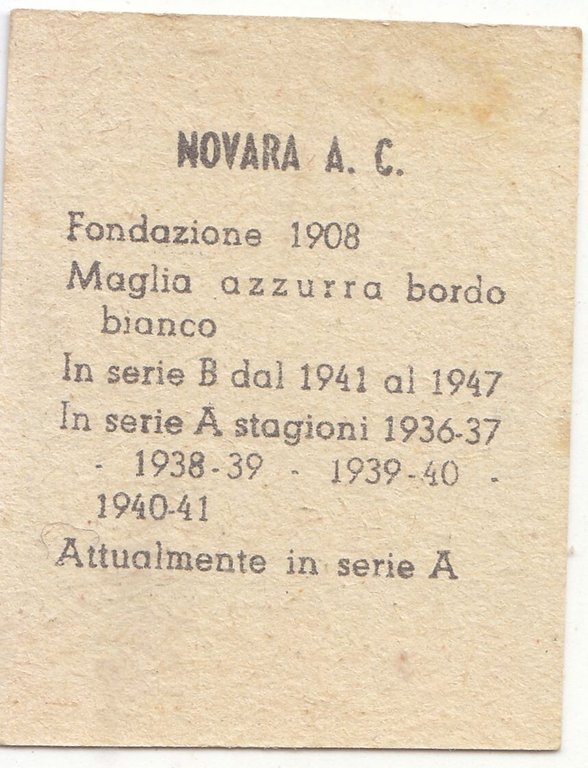 FIGURINA calcio NOVARA mascotte scudetto 1949 Originale Mundus o Nannina