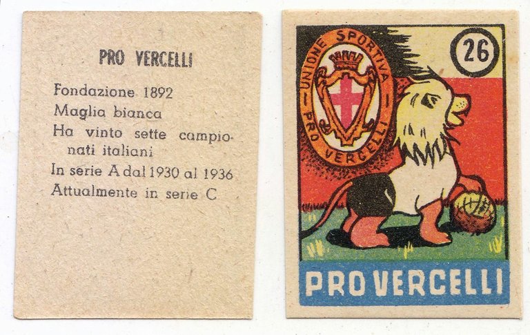 FIGURINA calcio PRO VERCELLI mascotte scudetto 1949 Originale Nannina vintage