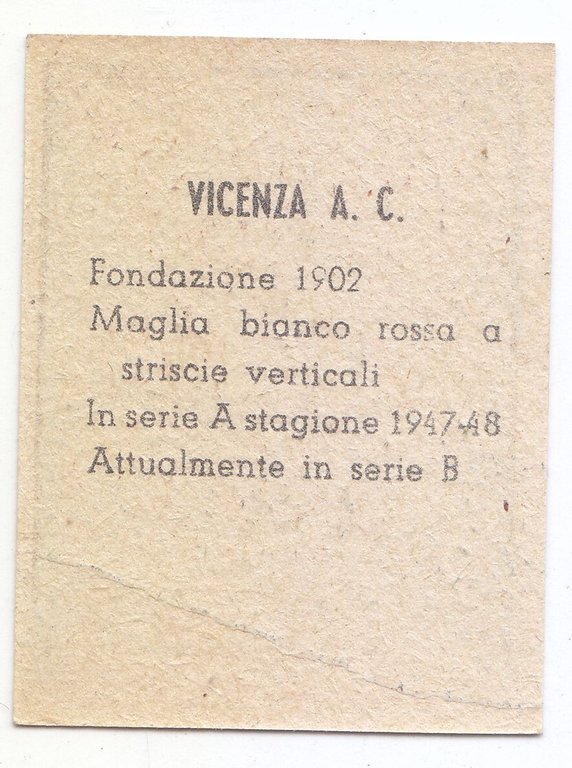 FIGURINA calcio VICENZA mascotte scudetto 1949 Originale Mundus o Nannina