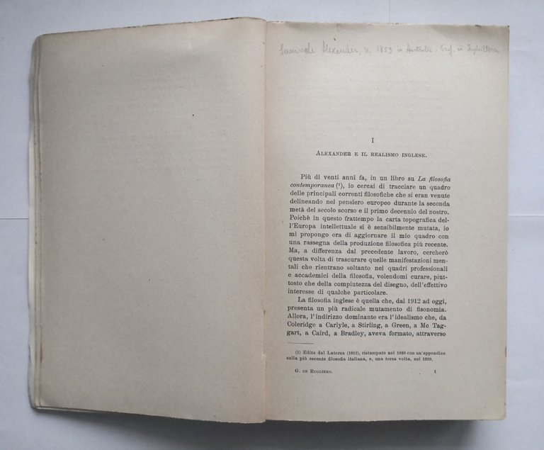 FILOSOFI DEL NOVECENTO di Guido De Ruggiero 1934 Laterza Libro …