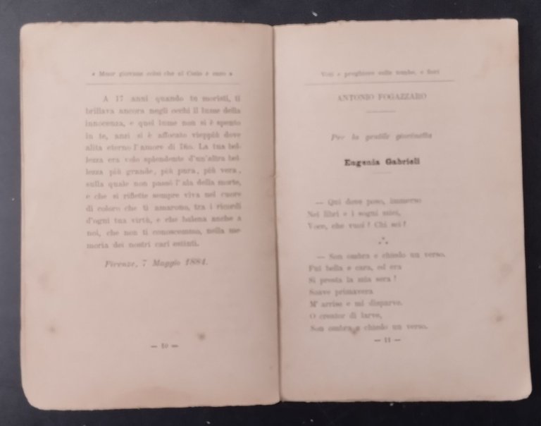 FIORI SULLA TOMBA PER Eugenia Gabrieli 1884 Cannone Funeralia Libro …