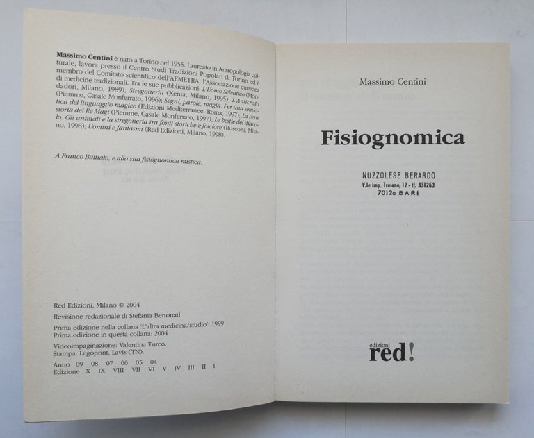 FISIOGNOMICA di Massimo Centini 2009 Edizioni RED Libro segni volto …