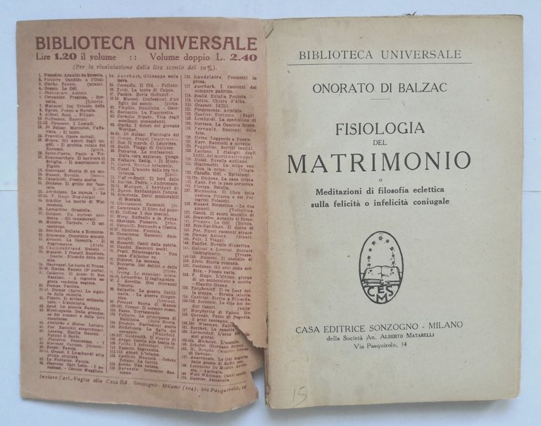 FISIOLOGIA DEL MATRIMONIO di Onorato Di Balzac 1928 Sonzogno Libro …