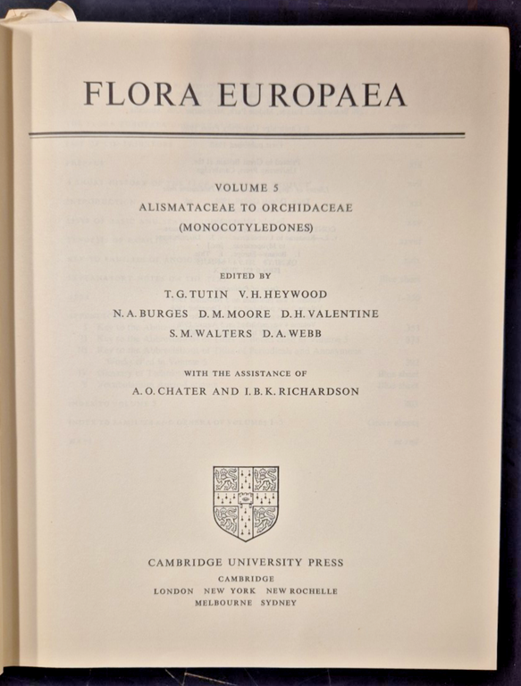 FLORA EUROPEA Volume 5 ALISMATACEAE ORCHIDACEAE 1980 Cambridge University Libro